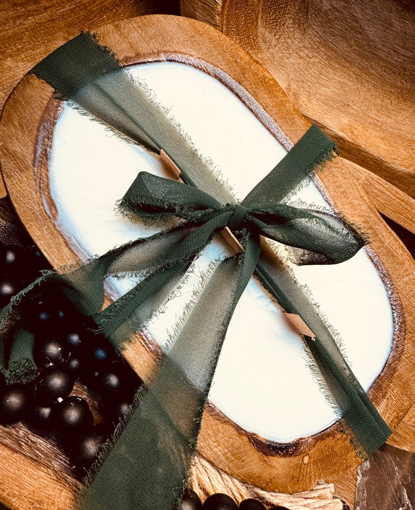 Organic Soy Candle in Wood Dough Bowl